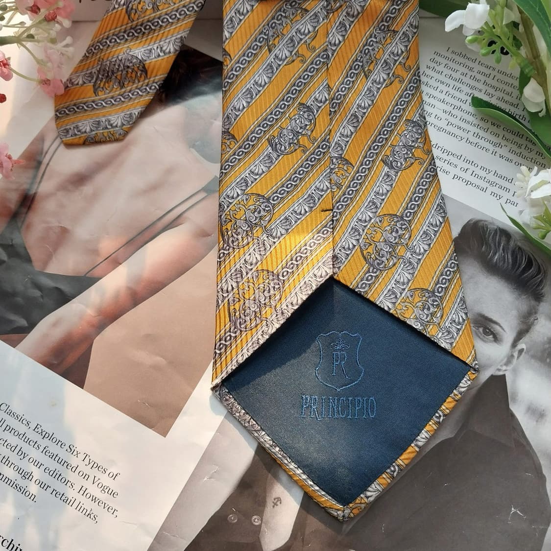 프린치피오 실크 옐로우 레지멘탈 넥타이 10.2cm A+등급 K1705
 상품이미지8