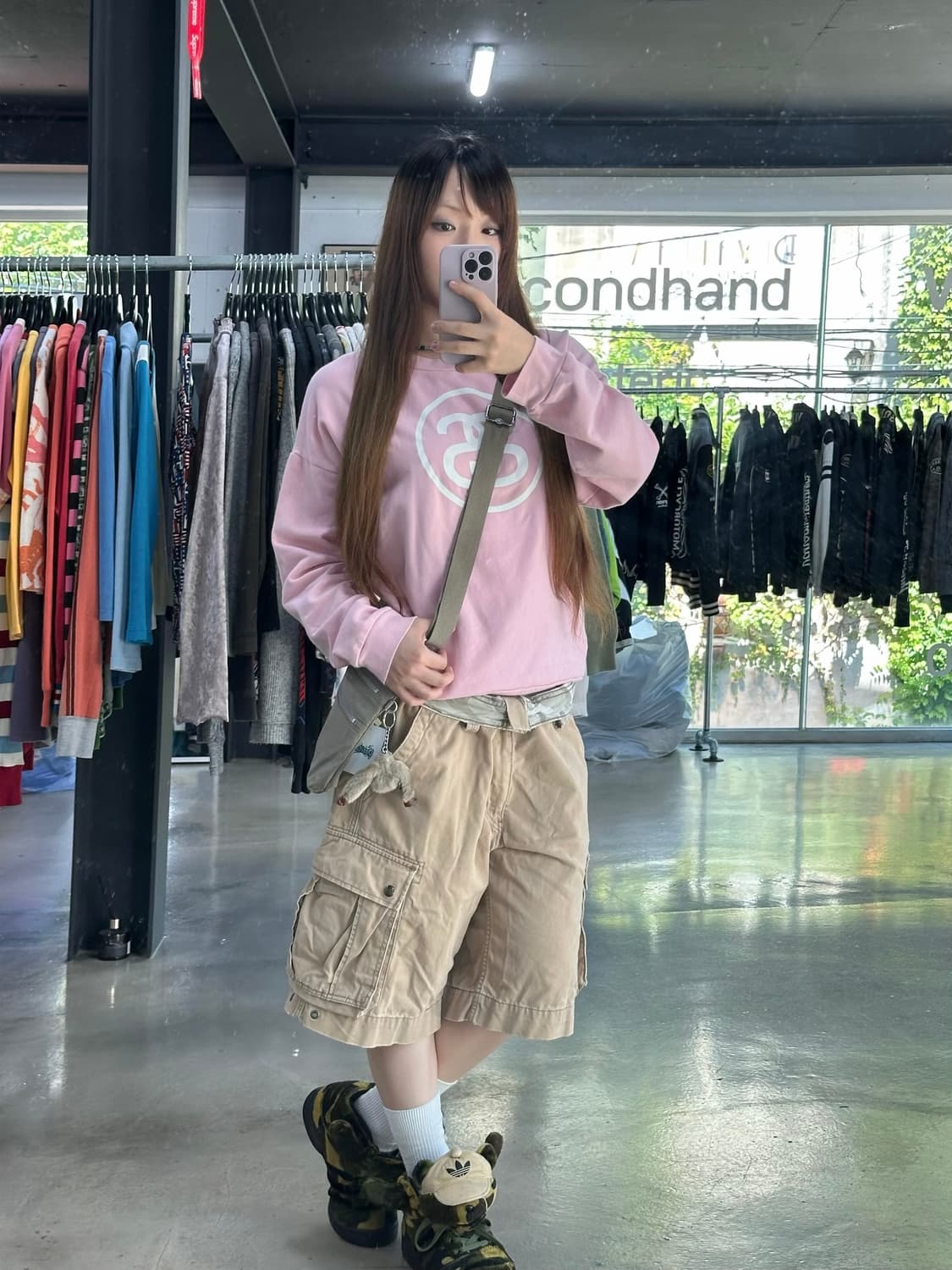 스투시 클래식 닷 크루넥 맨투맨 핑크 상품이미지1