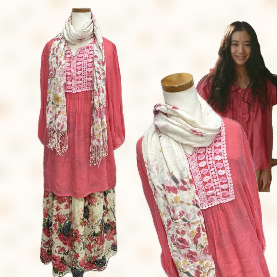 🌷하구미의 핑크 코디세트🌷머플러 플라워 모리걸 원피스 에스닉  상품이미지2