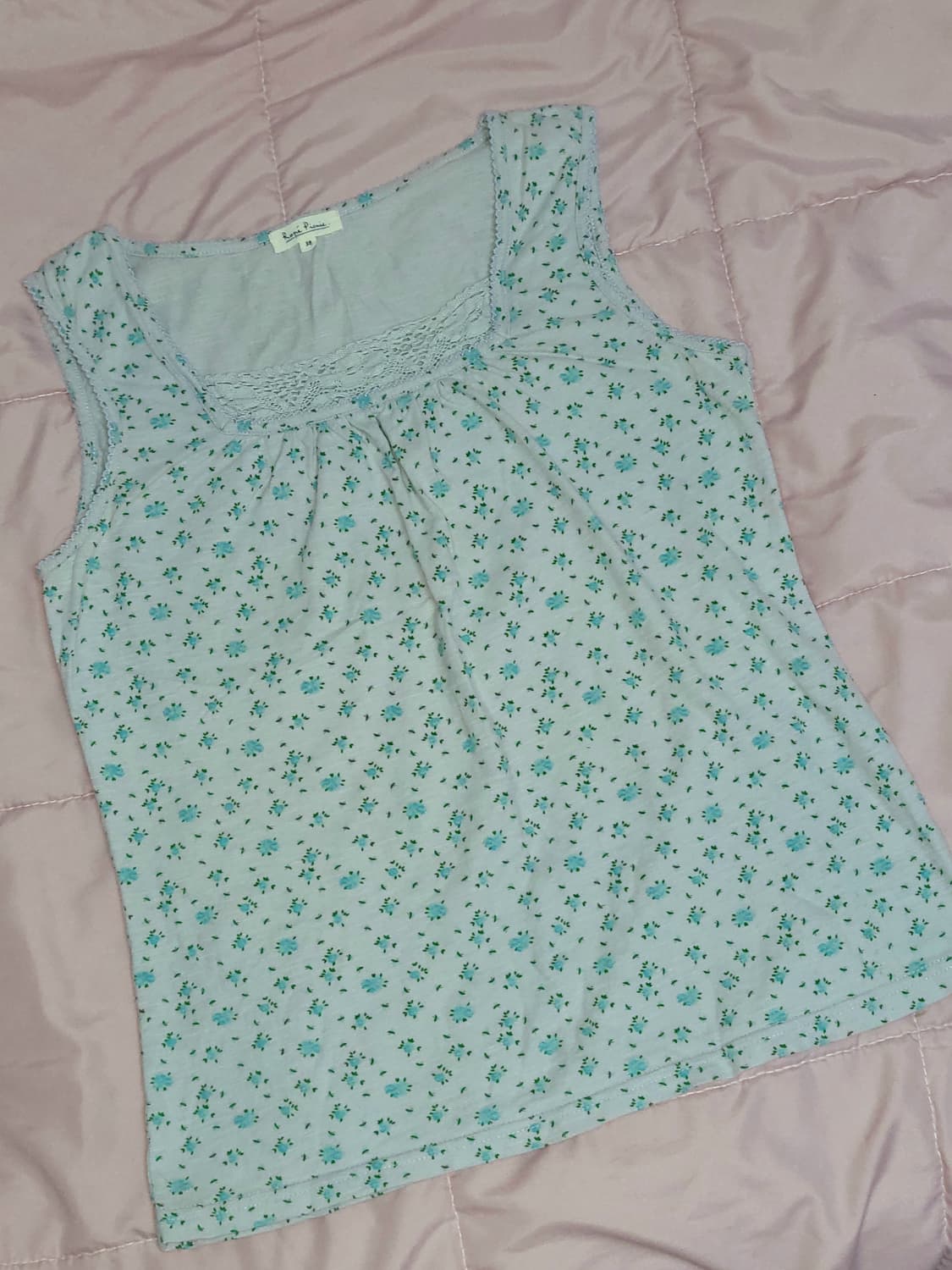 민트 잔꽃 레이스 슬리브리스 나시 상품이미지1