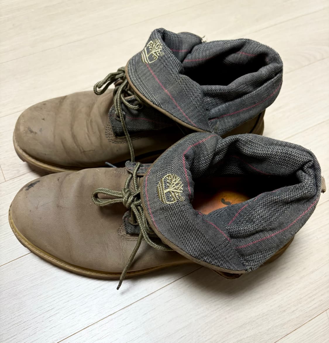 팀버랜드 롤탑 부츠 브라운 & 헤링본 스트라이프 패턴 상품이미지3