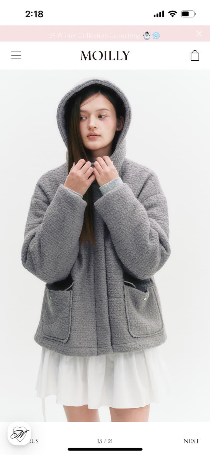 모일리 울70 푸들 도트 후드 점퍼 코트 상품이미지3