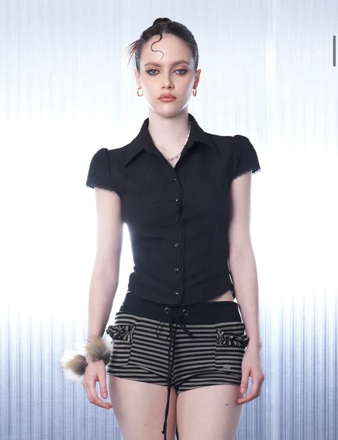 힐다 hillda 레이시 보우 셔츠 블랙 S 상품이미지2