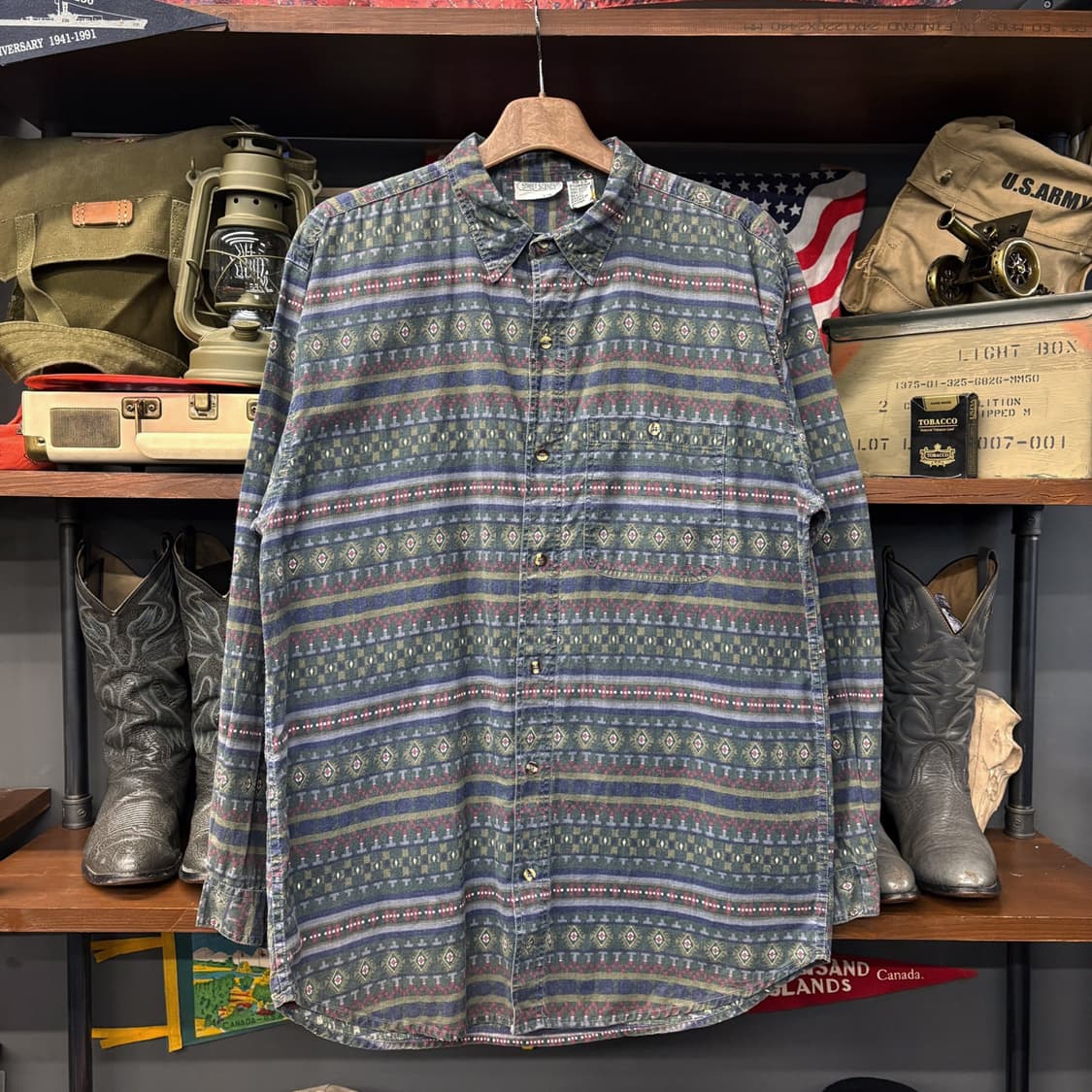 90s 스트릿씬즈 올오버 네이티브 아즈텍 패턴 코튼 캐주얼 셔츠 N579 상품이미지1
