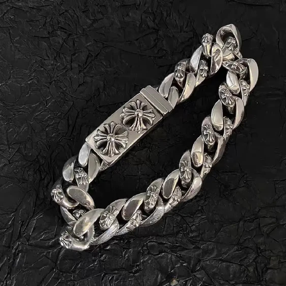 실버  펑크 록 12mm 와이드 체인 남성 팔찌 상품이미지2