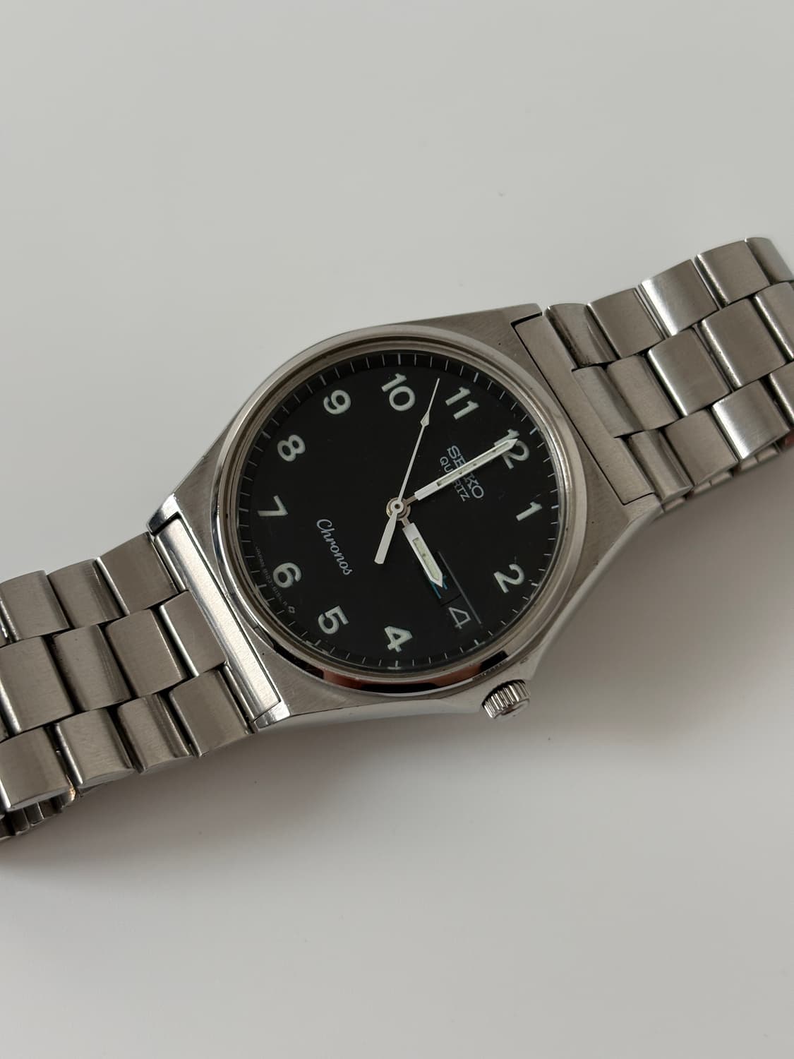 세이코 1980년대 Chronos 블랙 다이얼 실버 쿼츠 남성 상품이미지4