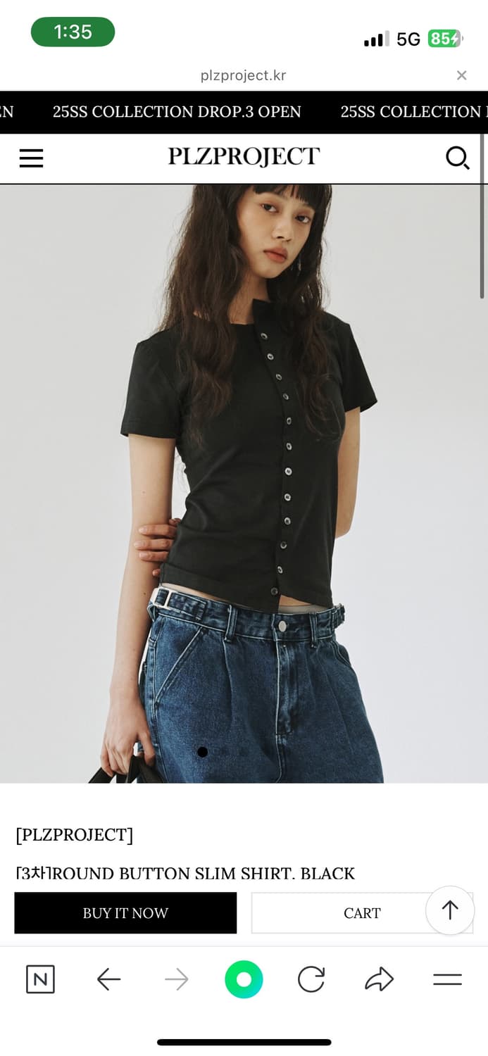 ROUND BUTTON SLIM SHIRT, BLACK 상품이미지2