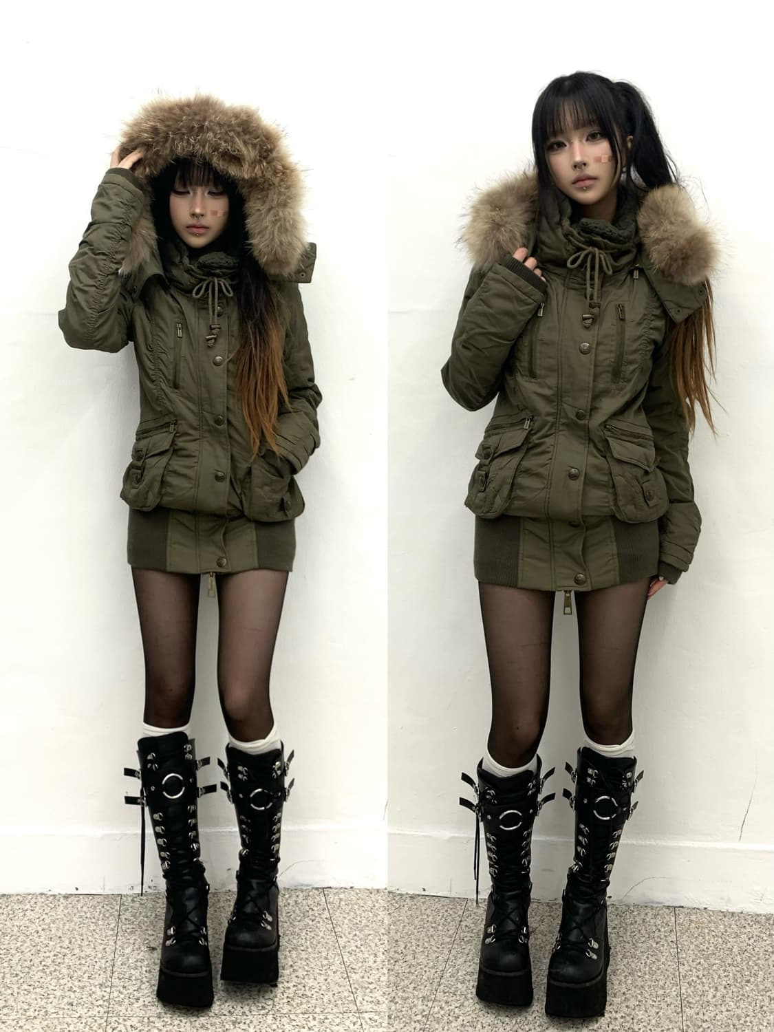 Chu xxx khaki cargo pocket ribbed fur ja 상품이미지1