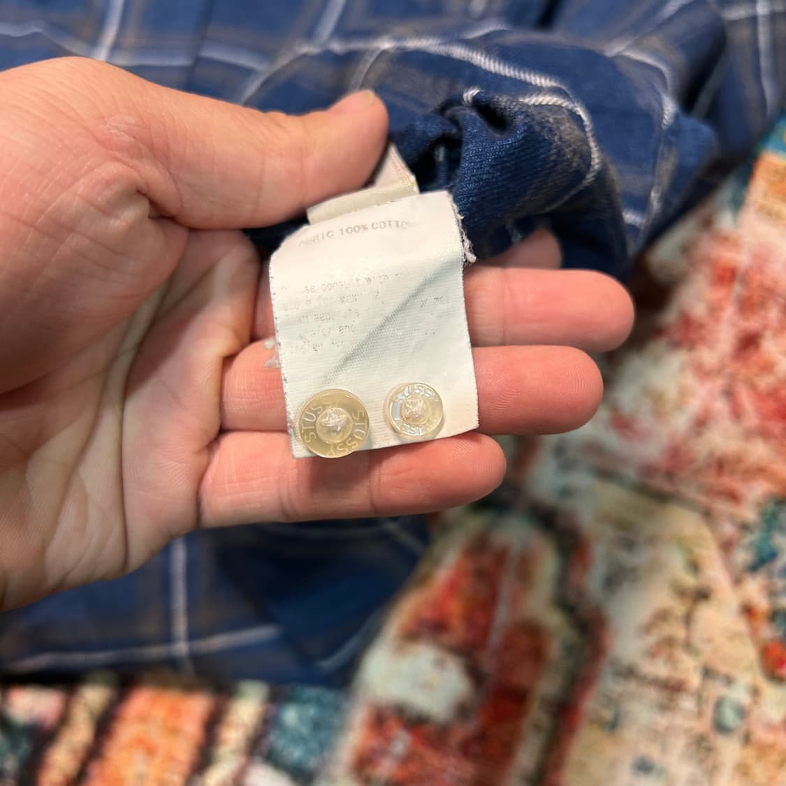 [M] 90s 스투시 자수로고 블루 플란넬 체크셔츠 상품이미지7