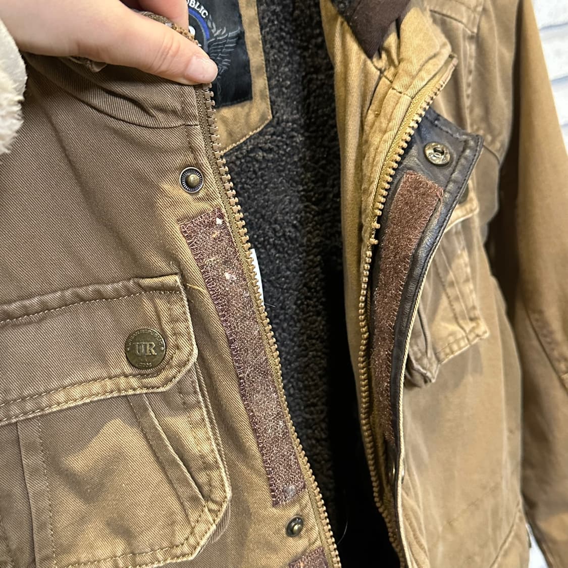 USA VINTAGE 후드 워크 자켓 쉐르파 안감 4포켓 디테일 베이지 상품이미지7