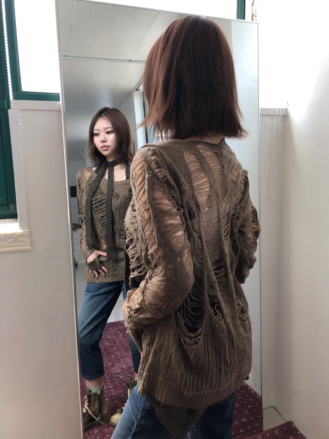 SLY 카키 그런지 디스트로이드 니트 상품이미지4