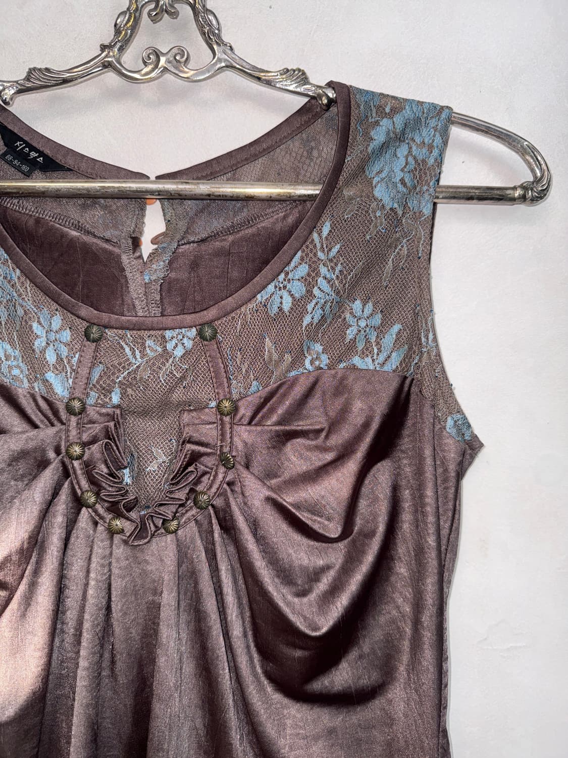 Blue brown oriental shirring sleeveless 상품이미지4