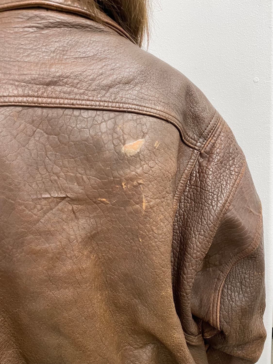 브라운 헤비 레더 봄버 자켓 상품이미지3