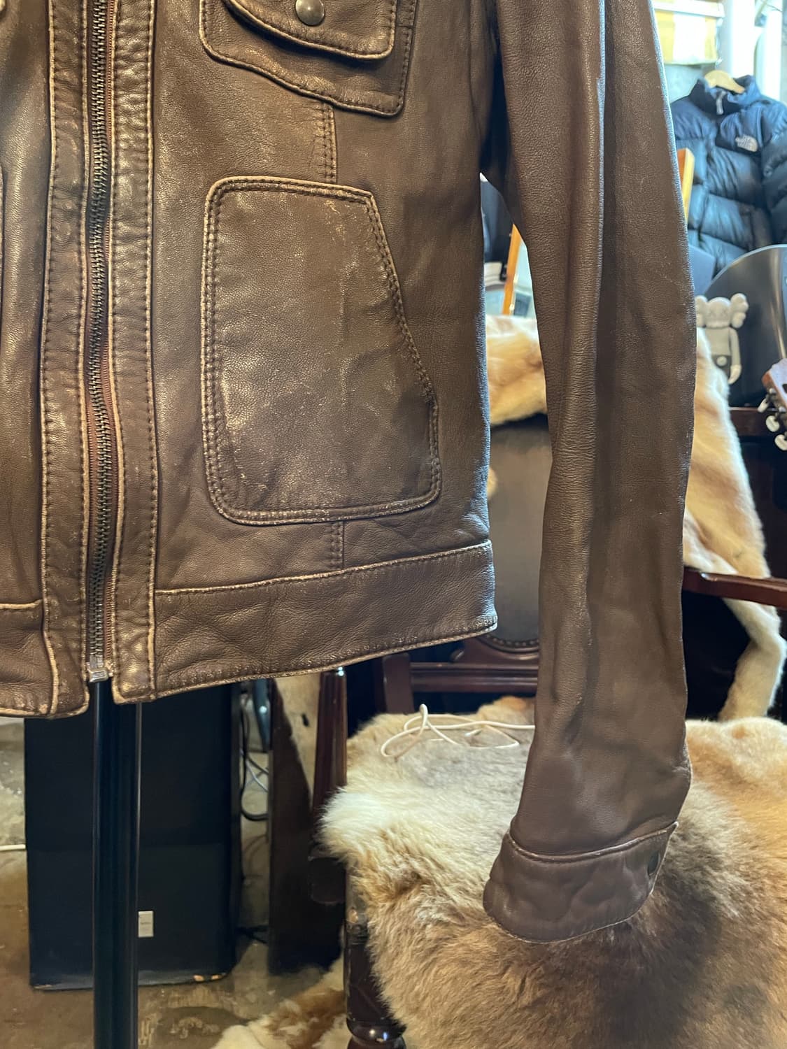 DANI MAX 카라넥 포켓 양가죽 자켓 브라운 상품이미지4