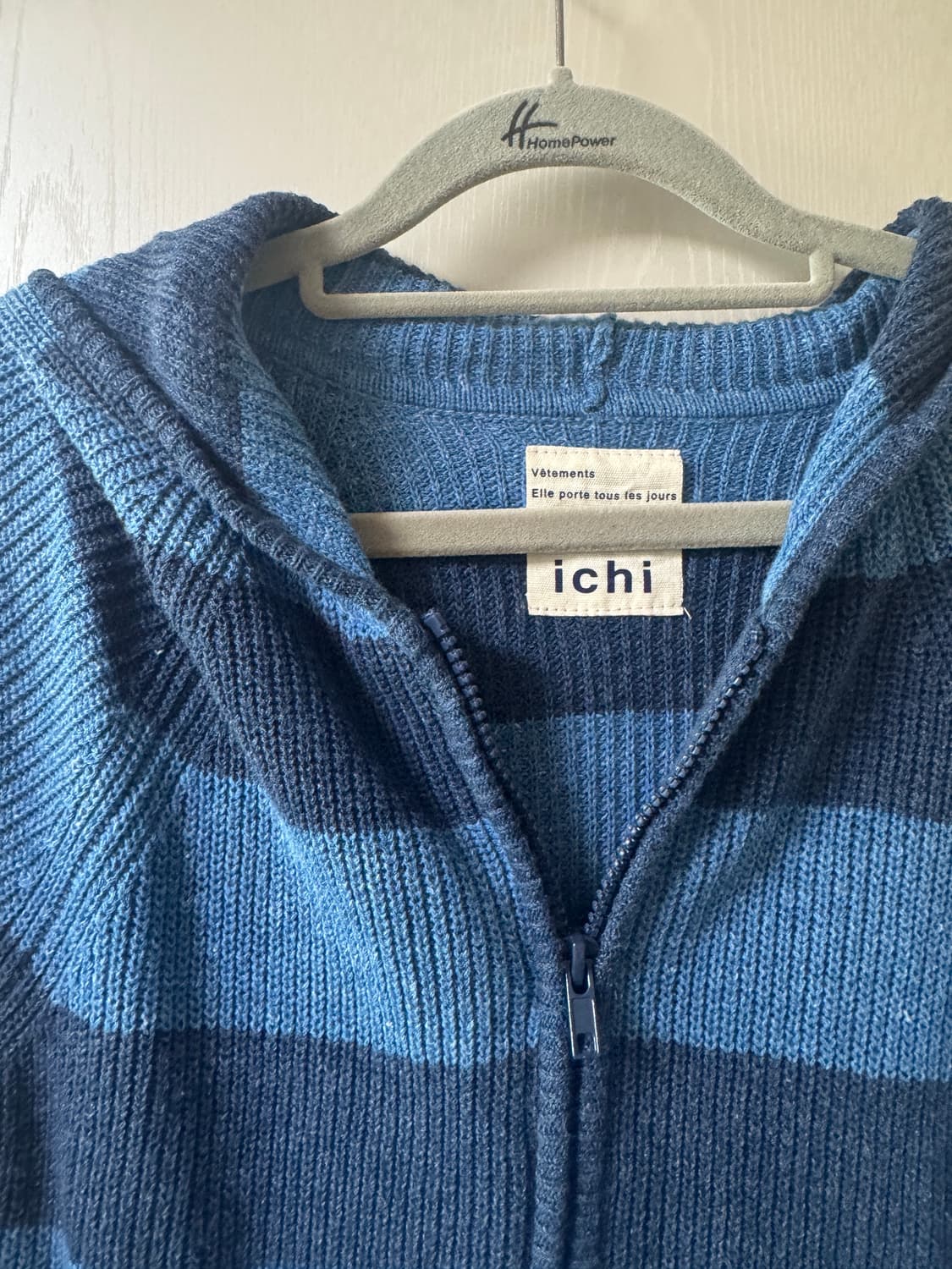 🫐ICHI 블루 스트라이프 니트 집업 후드 상품이미지3