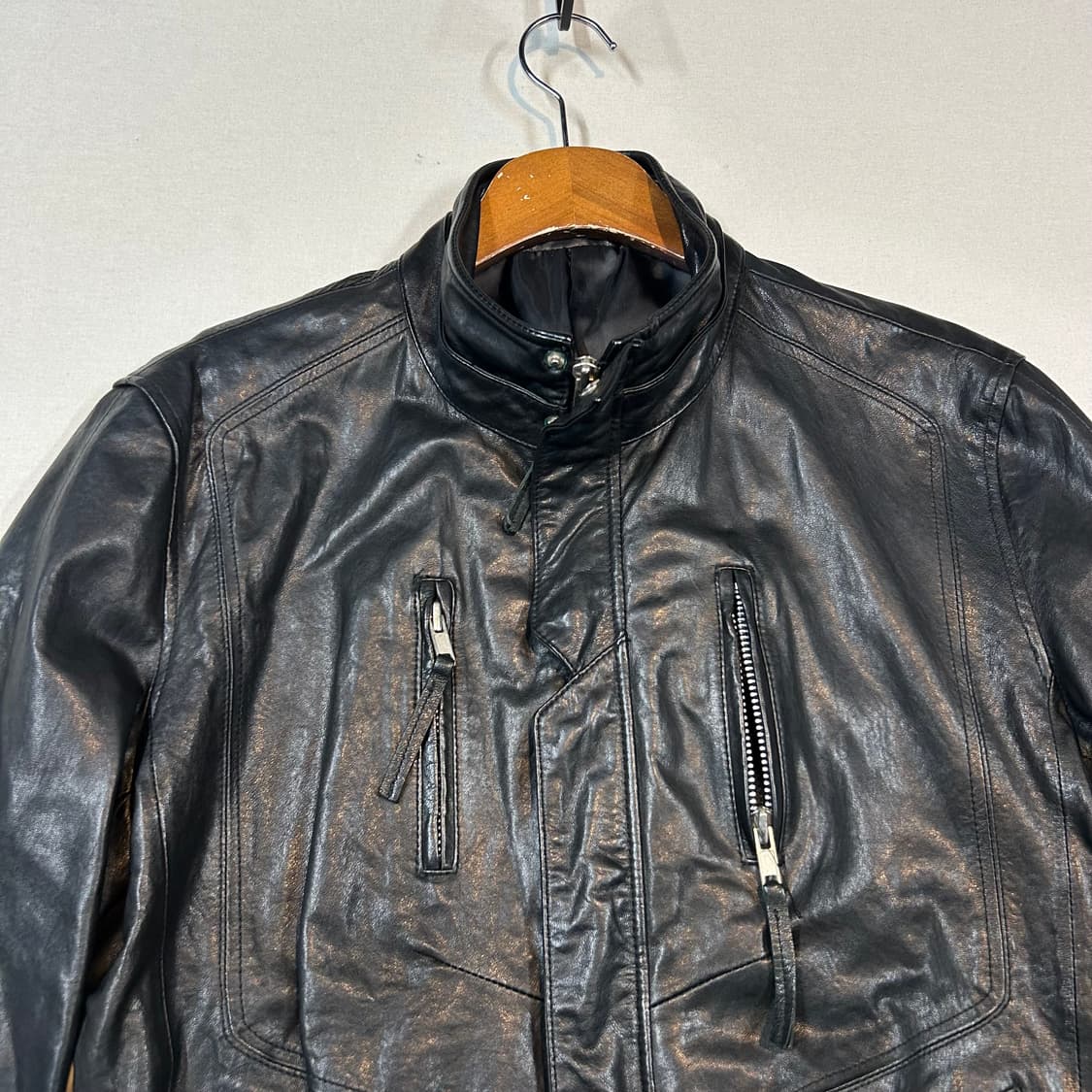 XL) 빈티지 램스킨 양가죽 멀티 포켓 싱글 라이더 자켓 상품이미지4