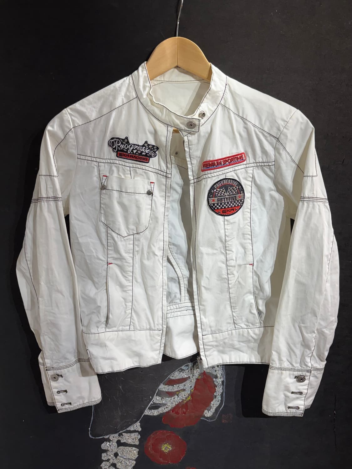 EXR 화이트 패치 레이싱 자켓 바이커 자켓 M 상품이미지7