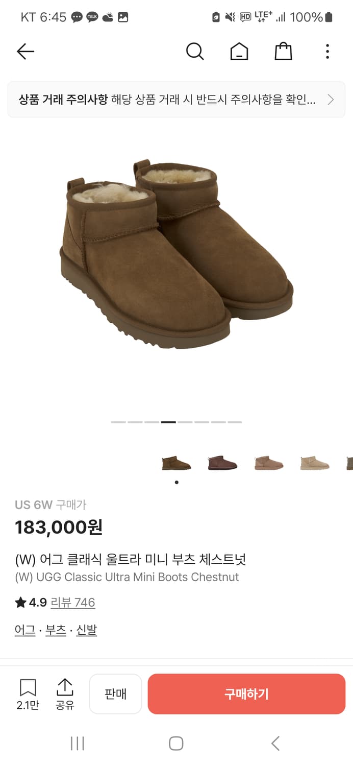 어그 클래식 울트라 미니 부츠 체스트넛 6사이즈 상품이미지1