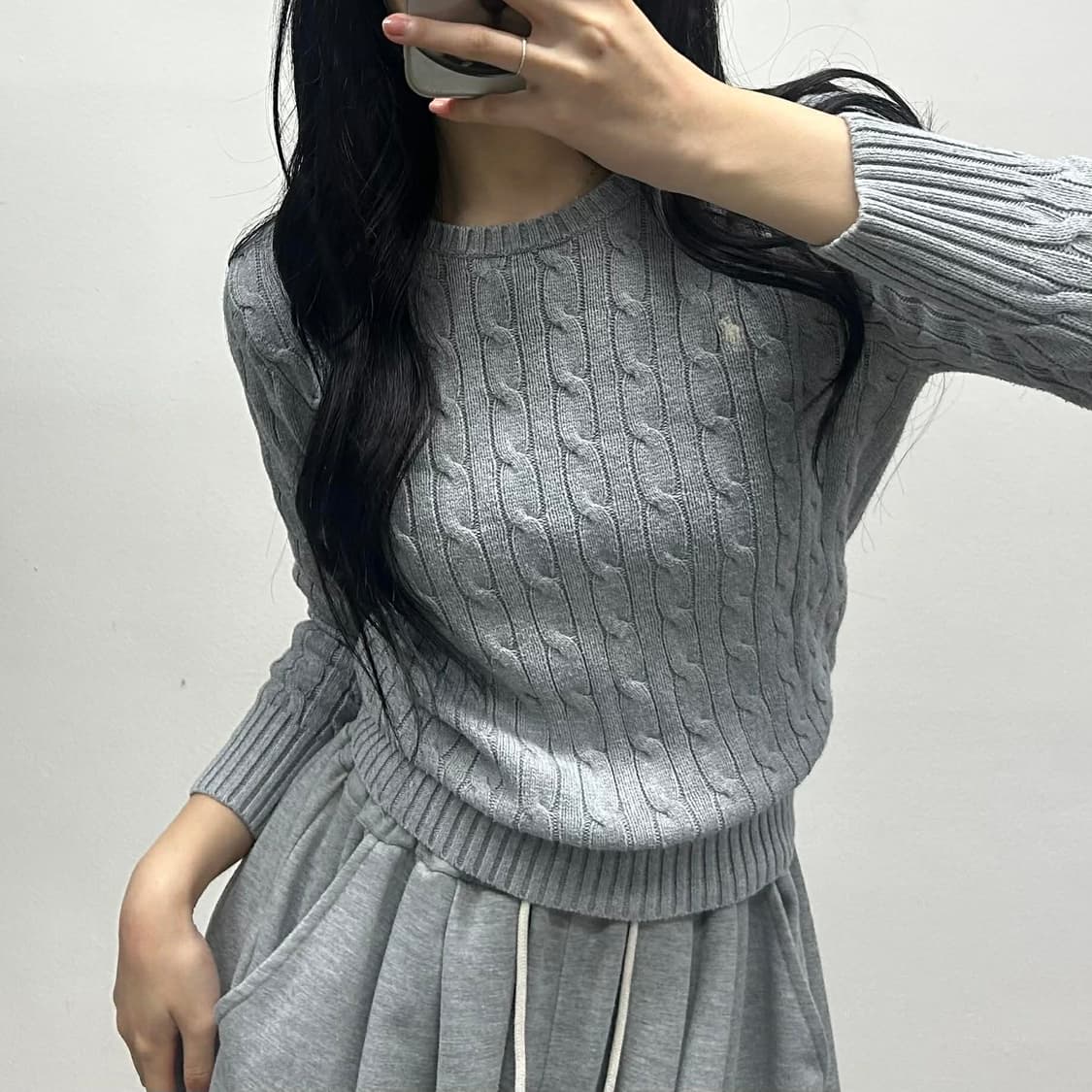 폴로 랄프로렌 그레이 케이블 크루넥 니트(M) 상품이미지1