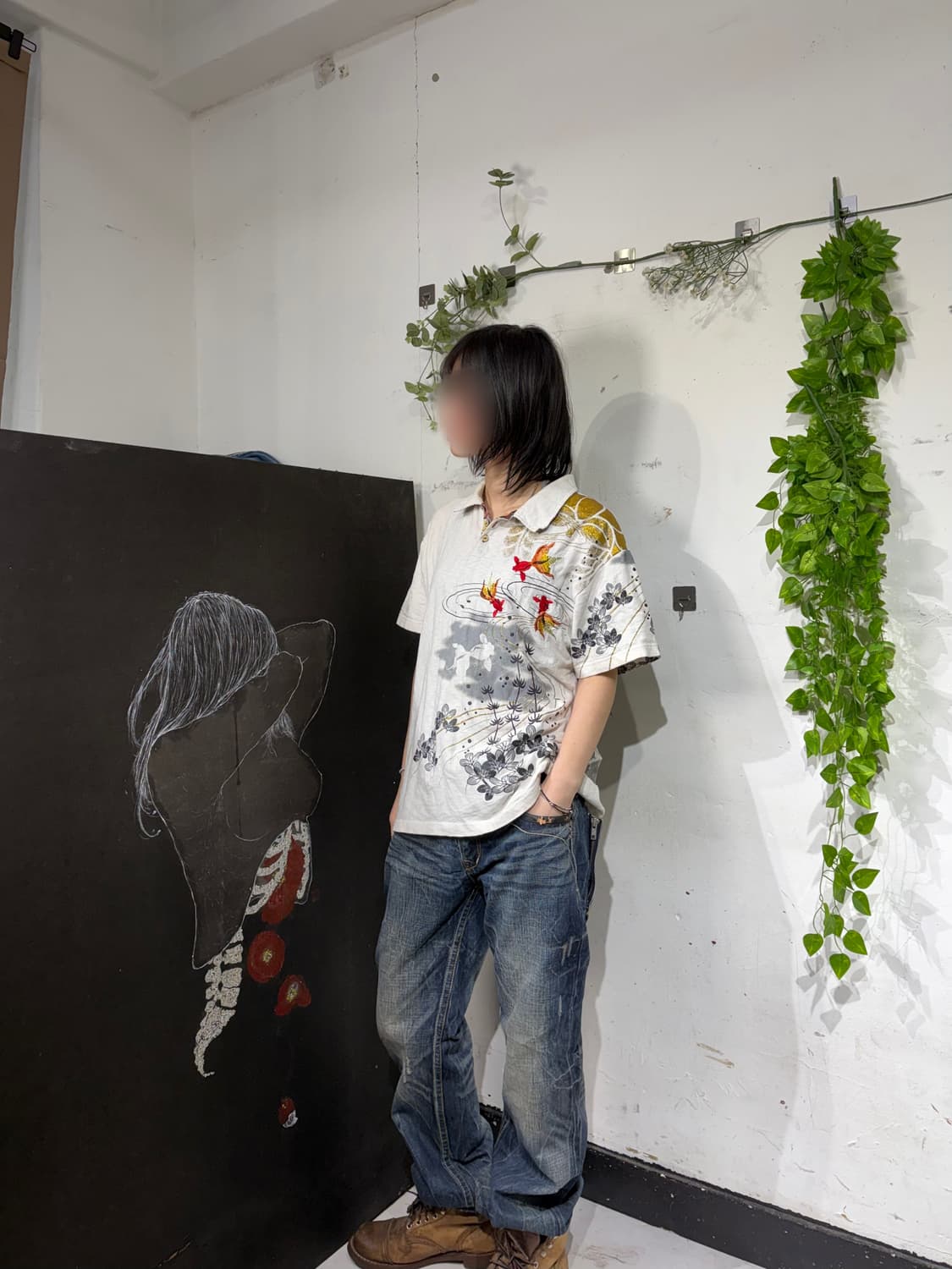 일본빈티지 오리엔탈 자수 반팔 티셔츠 L 상품이미지4