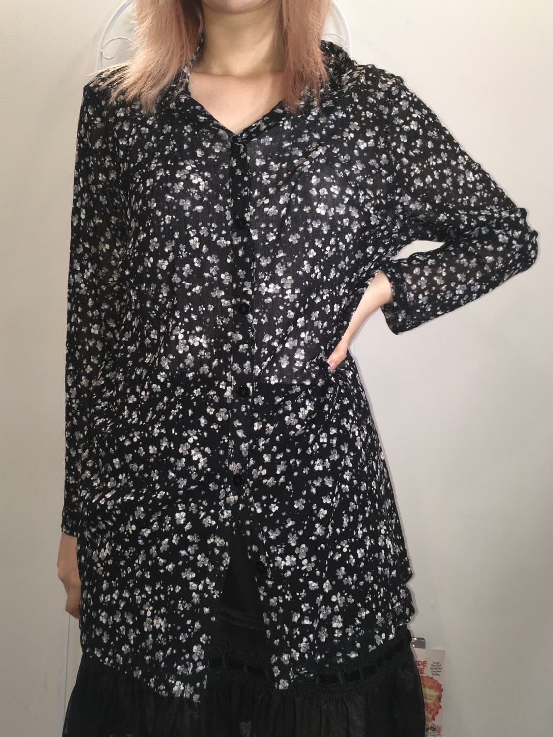 jpn vintage 블랙 잔꽃 셔츠 블라우스 상품이미지3
