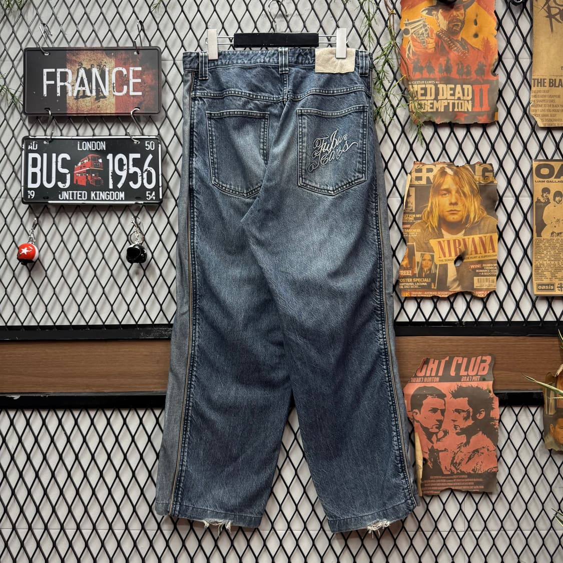 00s FUBU 배기 데님 팬츠 후면 포켓 레터링 포인트 중청 상품이미지2