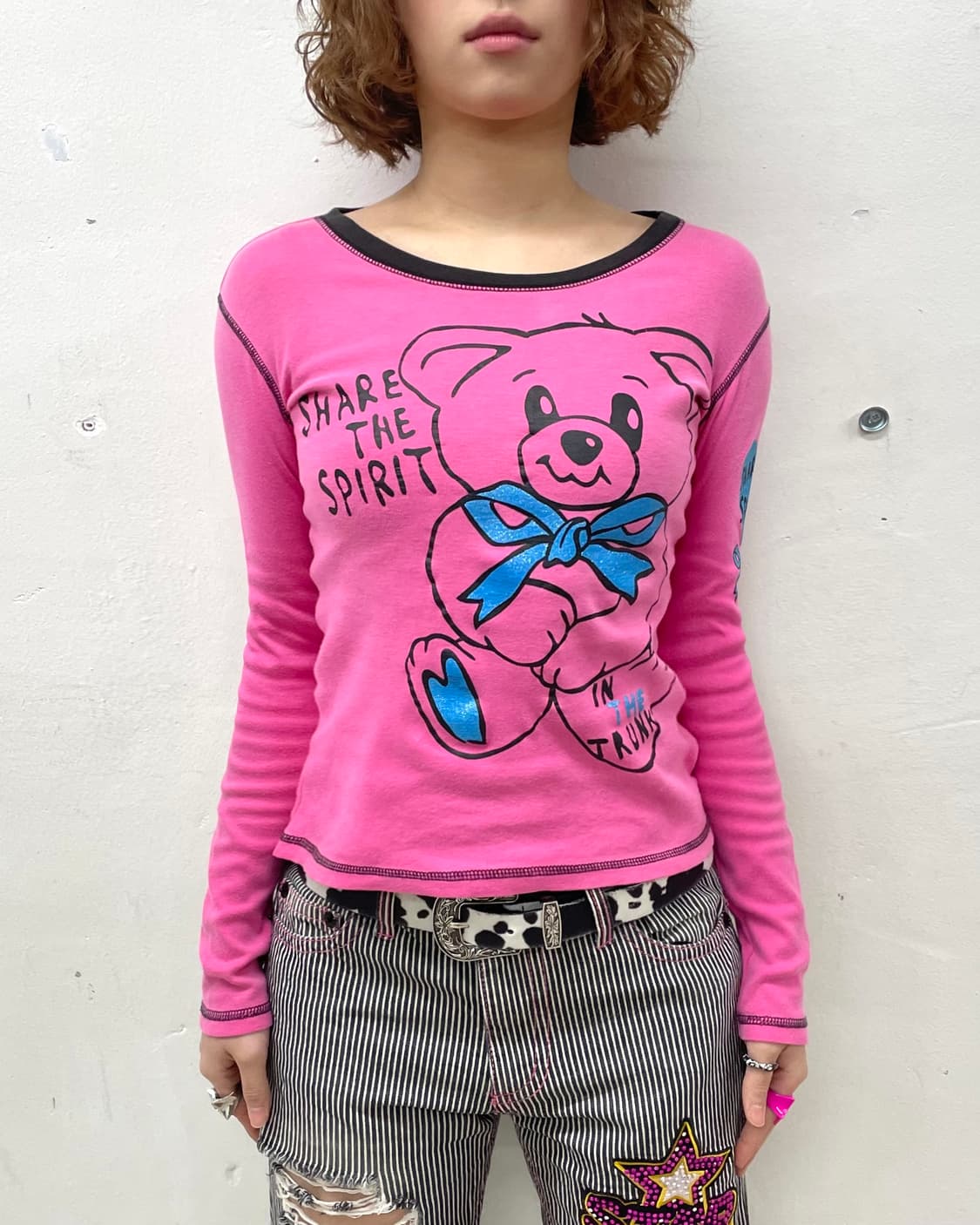 Kitch Bear Ribbon Pink Long Sleeve  상품이미지2