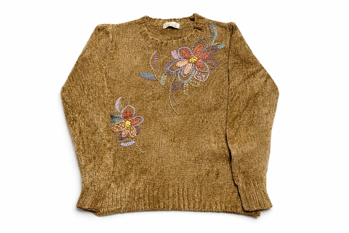 JPN 80s~90s 일본 빈티지 셔닐 벨벳 플라워 자수 니트 스웨터 상품이미지1