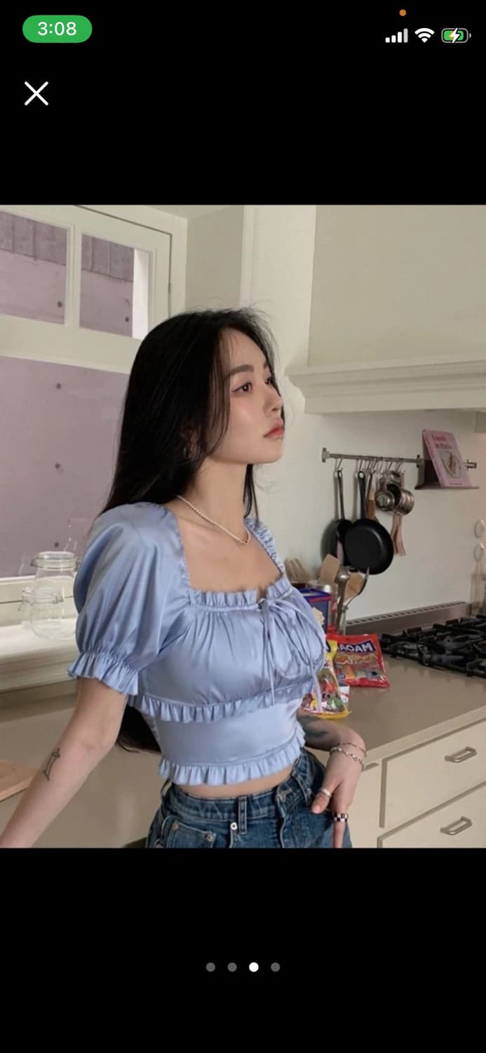 페일제이드 새틴 퍼프 블라우스 스카이블루 (새제품) 상품이미지2