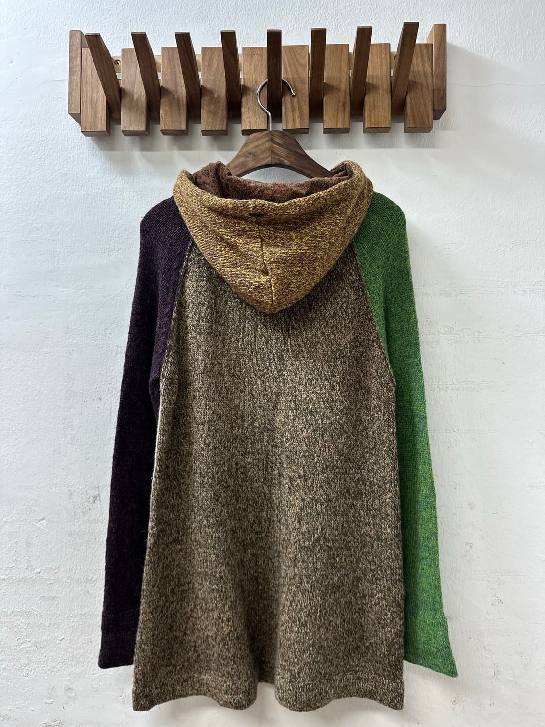 일본빈티지 Cube Sugar 큐브슈가 울 혼방 컬러블록 후드 니트 상품이미지4