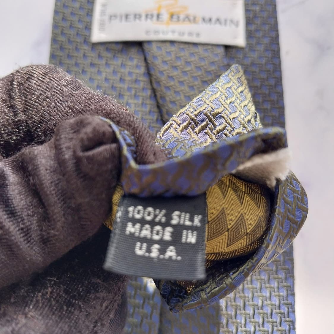 BALMAIN 발망 실크 다크그린 패턴 넥타이 10cm A등급 K2352 상품이미지10