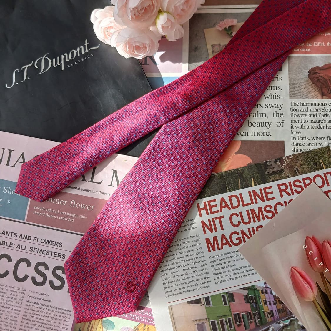 듀퐁 실크 레드 도트 넥타이 8cm A+등급 A19680
 상품이미지3