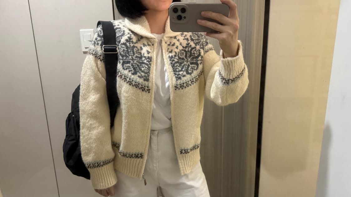 노르딕 패턴 울 니트 가디건 화이트  상품이미지5