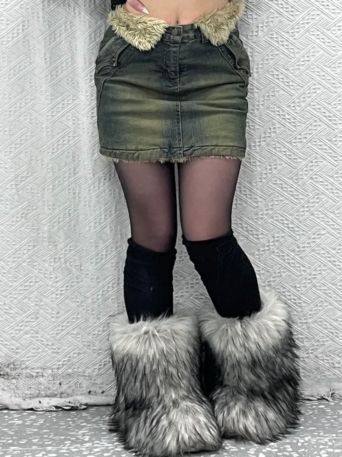 빈티지 Y2K 레트로 갸루 러블리힙 퍼 데님 미니스커트 M C08997 상품이미지2