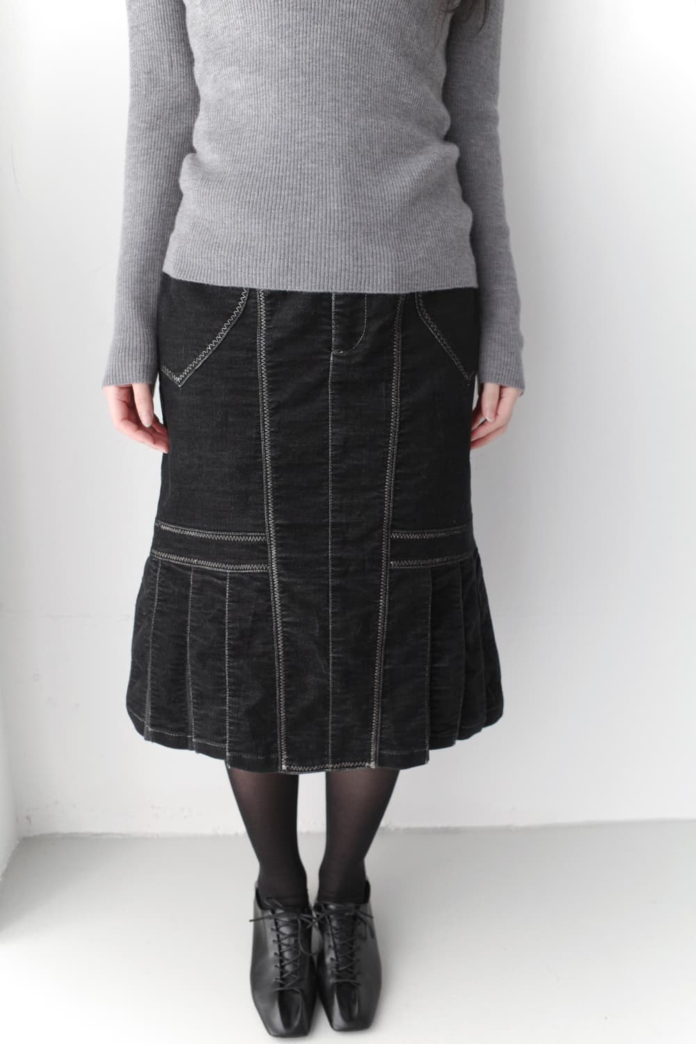 stitch pleats denim skirt  상품이미지5