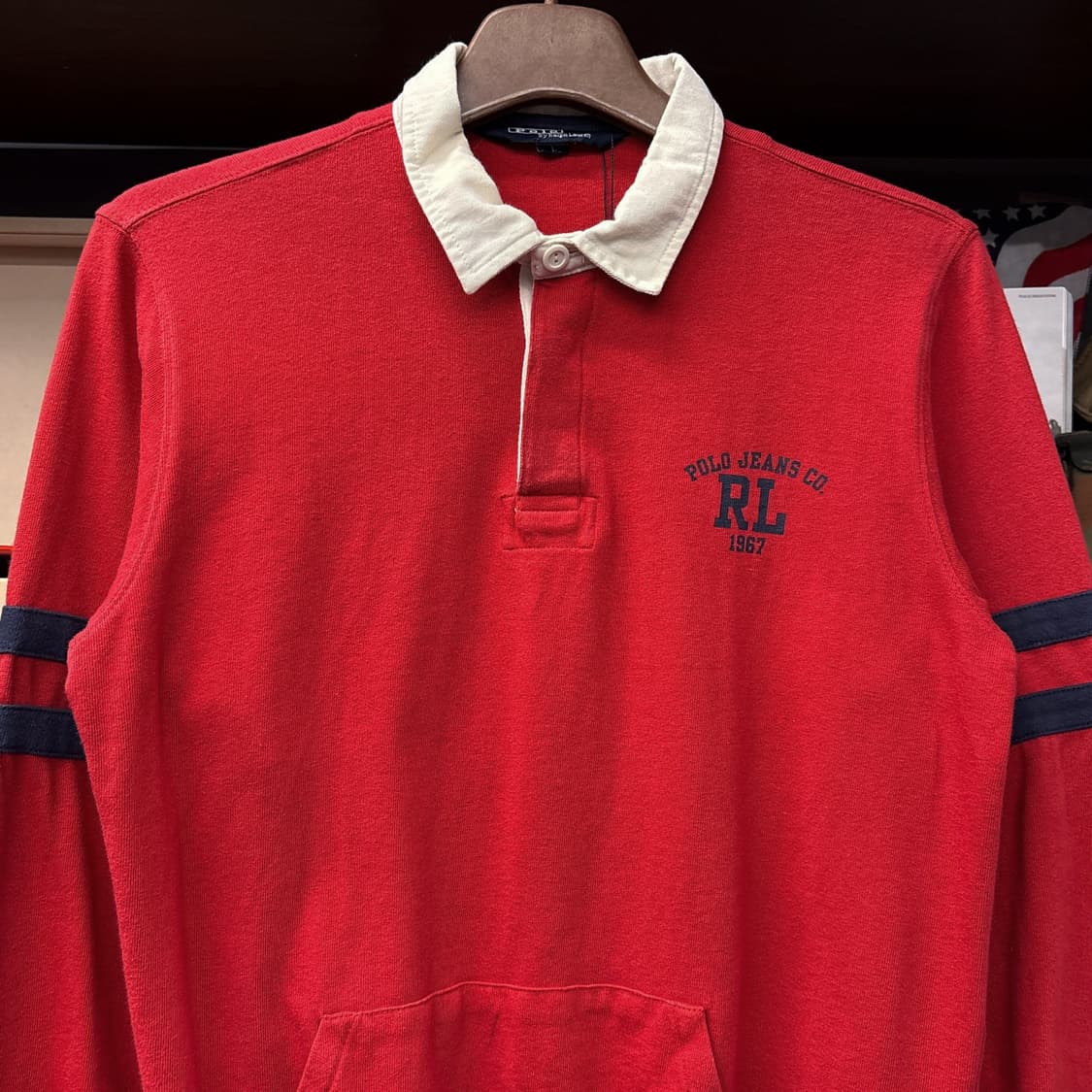 90s 폴로 랄프로렌 럭비카라 롱슬리브 티셔츠 캥거루포켓 N1002 상품이미지3