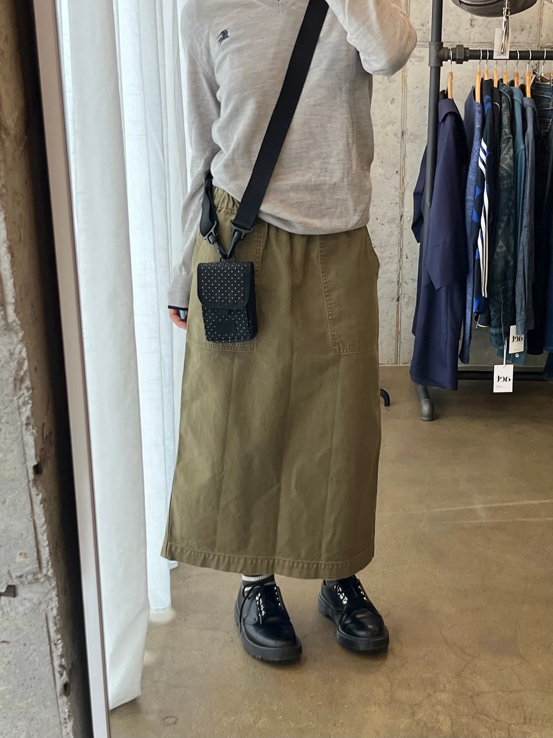 단톤 코튼 롱스커트 올리브 그린 상품이미지3