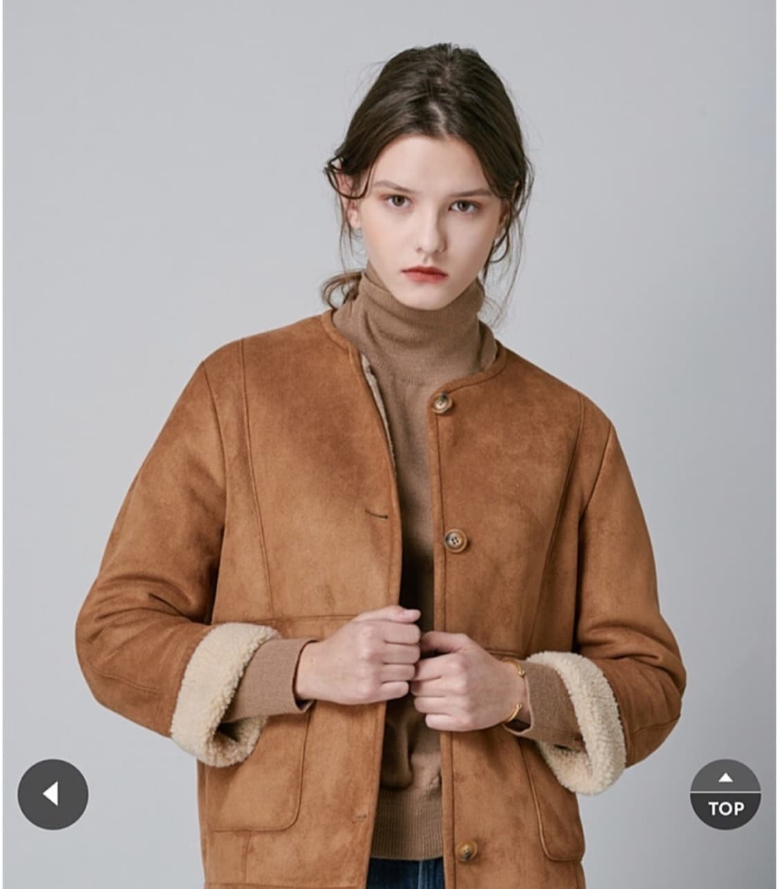 르비에르 LEVIERE 카멜 숏 무스탕 55.44 상품이미지1