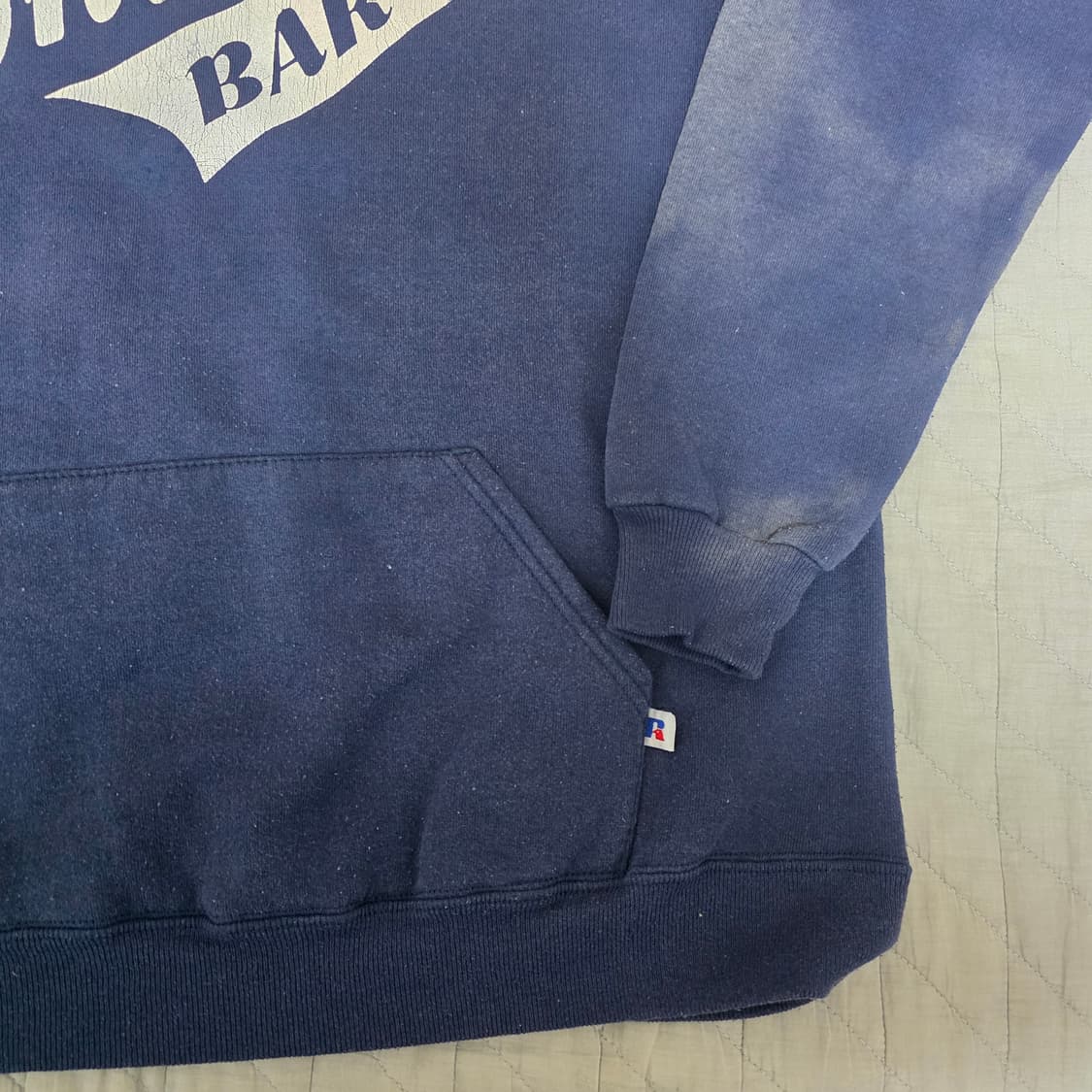 [XL] 80s 러셀 애슬레틱 썬페이드 트래쉬드 네이비 후드티 상품이미지3