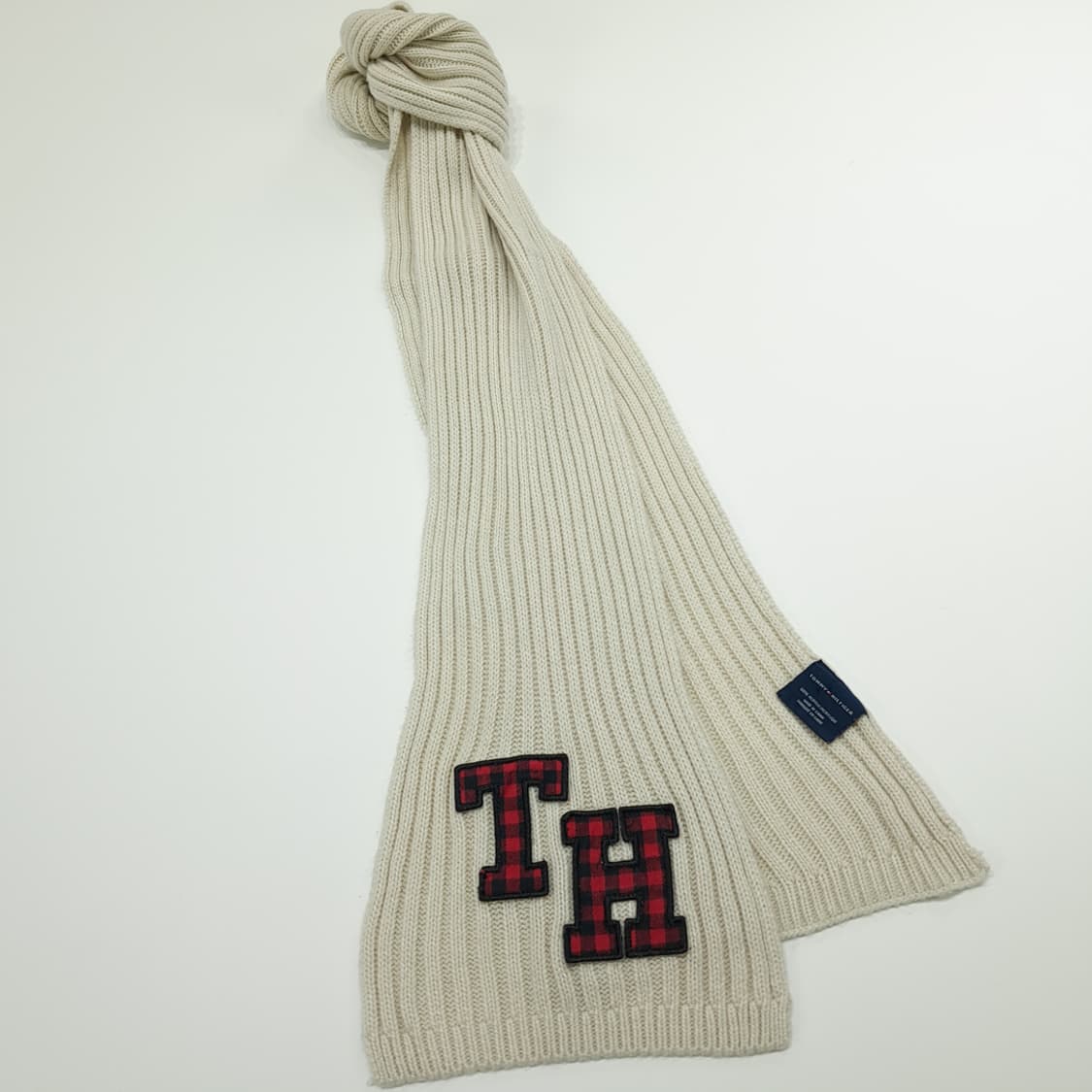 MX301 타미힐피거 아이보리 코튼 리브드 니트 목도리 머플러 상품이미지3