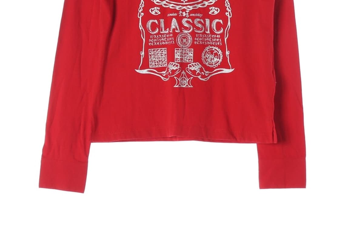 UGIZ 올드스쿨 실버 그래픽 레드 카라 긴팔 티셔츠 90 상품이미지4