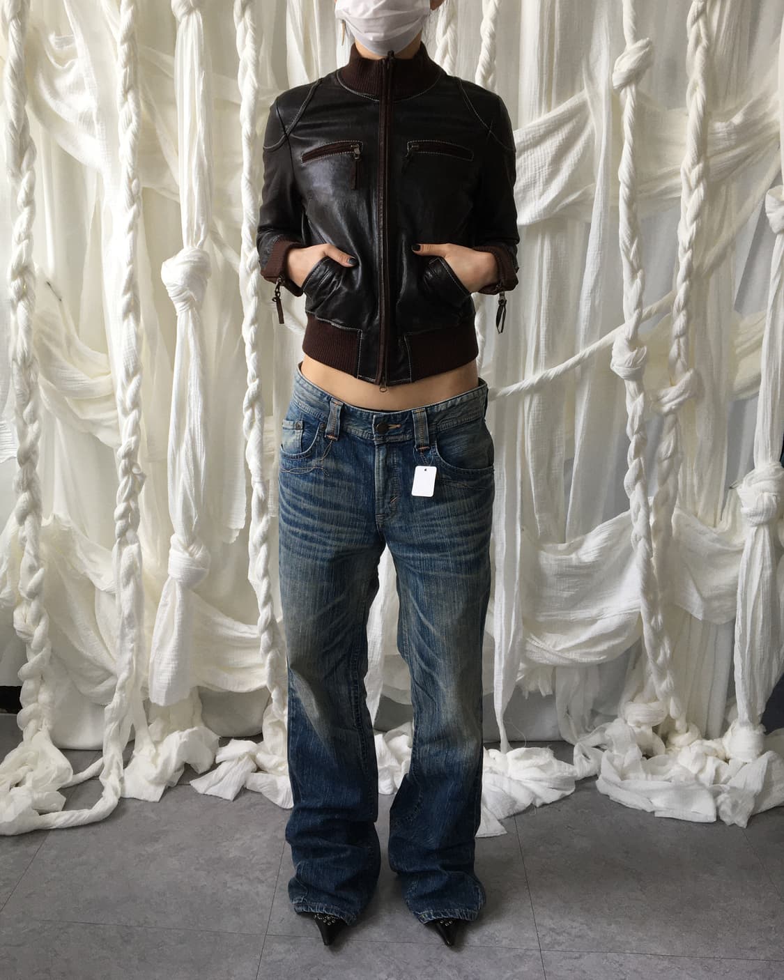 Lamb skin high neck bomber leather jacke 상품이미지9