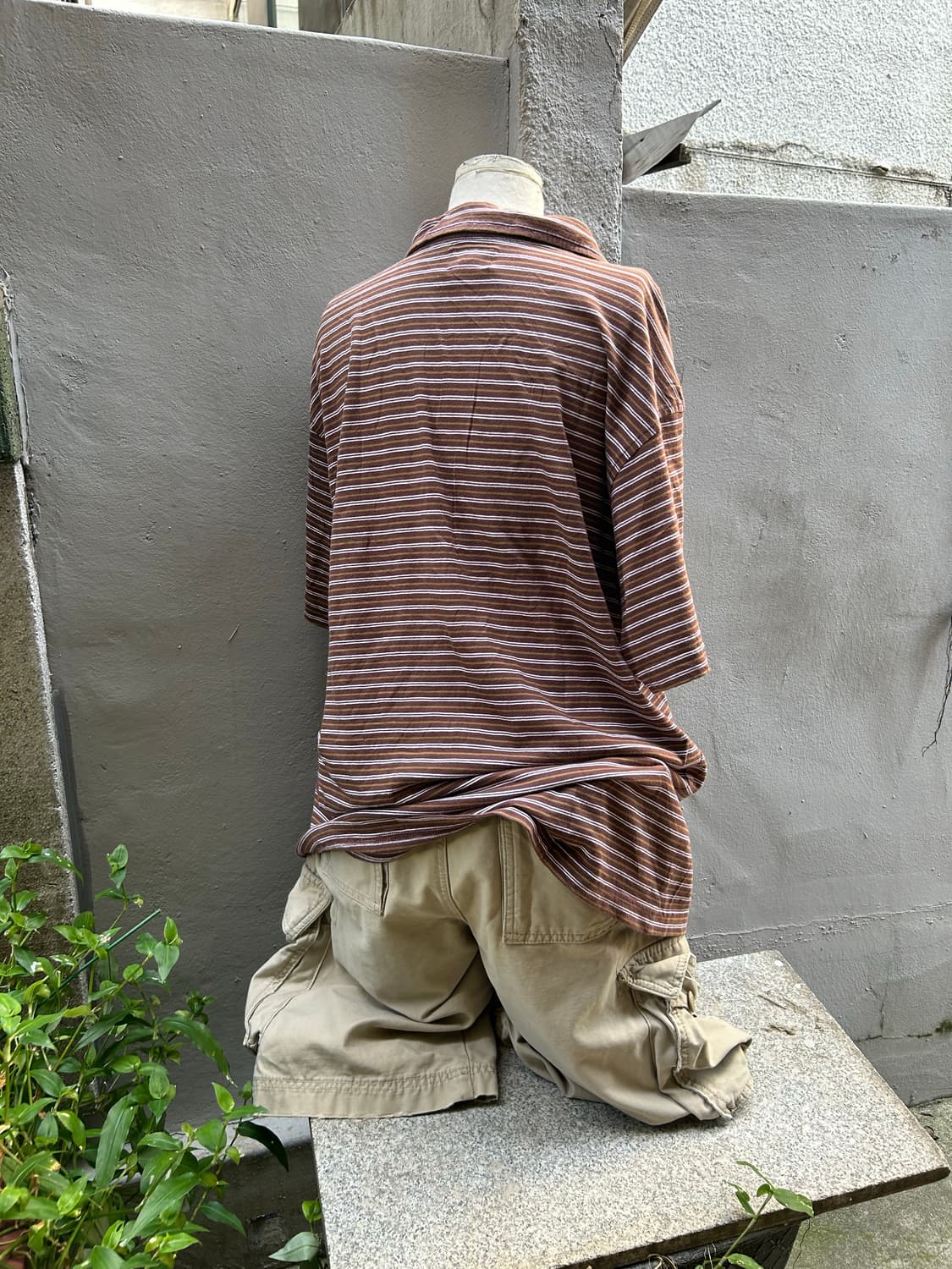 *rare* old stussy 브라운 스트라이프 카라 티셔츠 상품이미지4