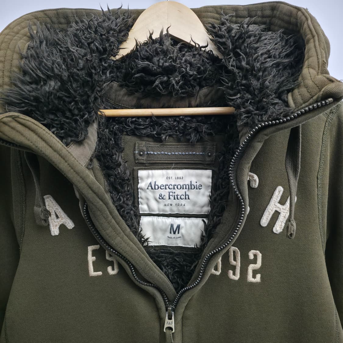 [M] 아베크롬비 y2k 울프죠 카키 양털 대장급 후드집업 희귀져지 상품이미지7