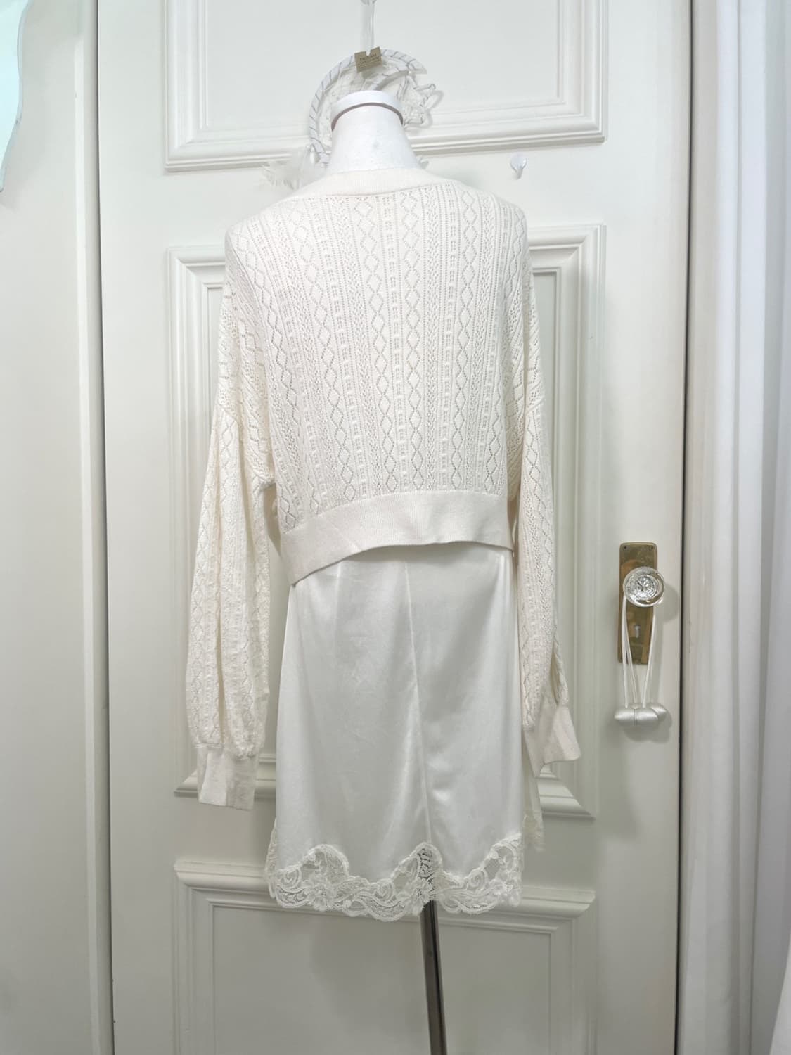 INGNI ivory crochet cubic bow button car 상품이미지3