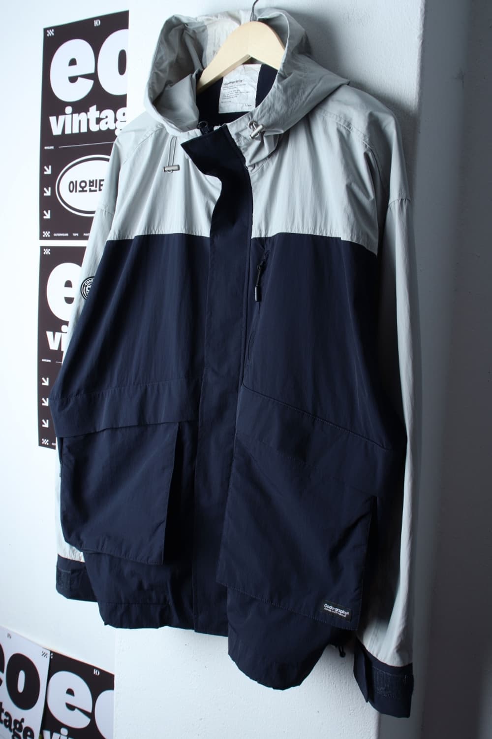 (L-XL) 코드그라피 집업 바람막이 점퍼자켓 오버핏 네이비-H33077 상품이미지1