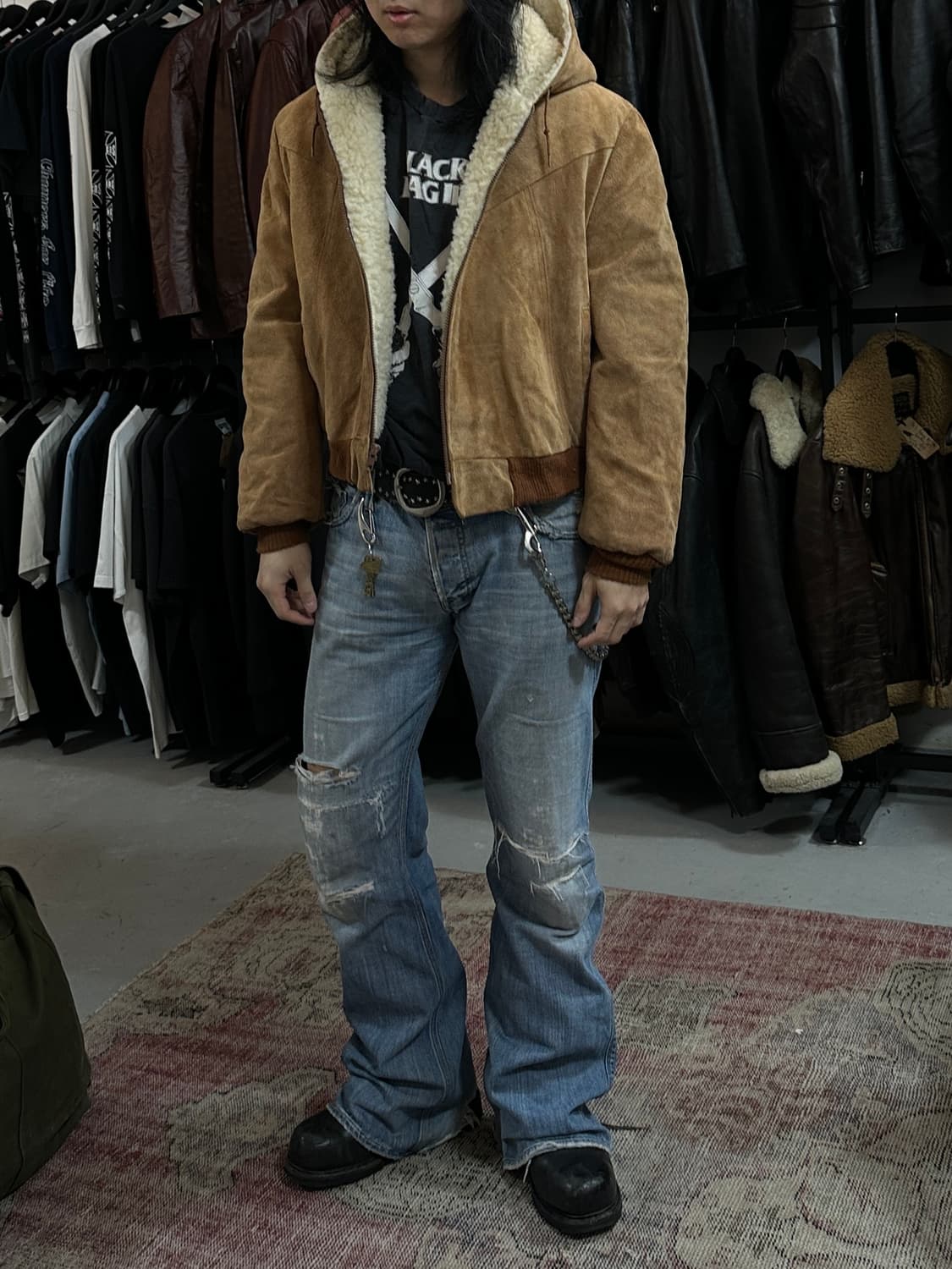 80’s 빈티지 시어스 무톤 후드 자켓 빈티지 레더 자켓 후드 상품이미지2