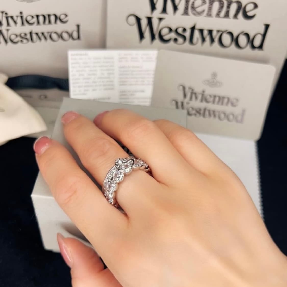 비비안웨스트우드 아카이브 크리스탈 큐빅 orb 2 단 레이어링 반지 상품이미지8