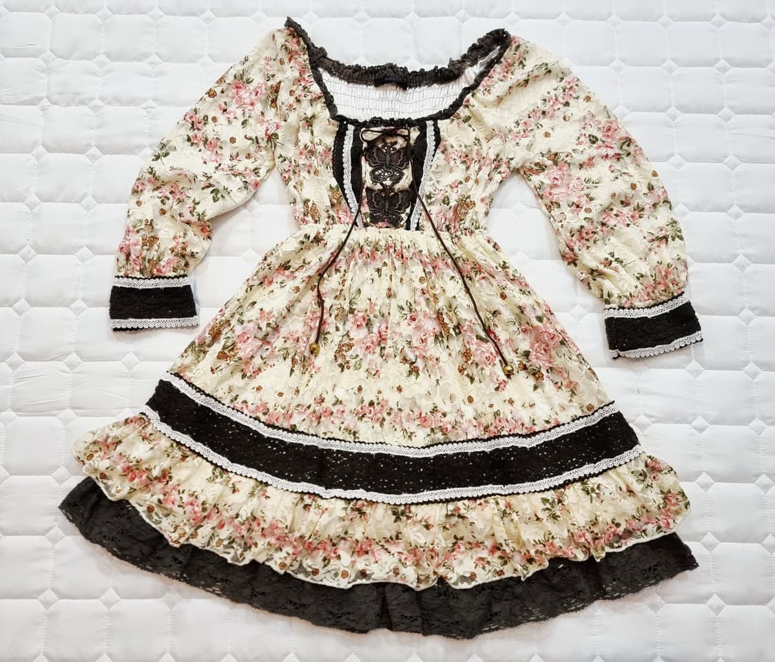 로즈 플로럴 레이스 프릴 원피스 상품이미지1