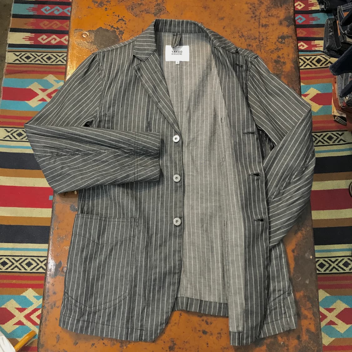 Japan 타케오 키쿠치 차콜 스트라이프 자켓 남성 100 여성 66 상품이미지4